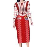 Custom Tahiti Football Polynesian Pattern Family Matching Long Sleeve Bodycon Dress and Hawaiian Shirt