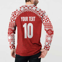 Custom Tonga Football Ngatu Tribal Tattoo Button Sweatshirt LT03 - Polynesian Pride