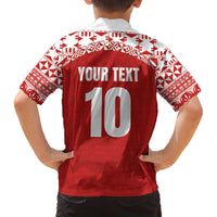 Custom Tonga Football Ngatu Tribal Tattoo Family Matching Off Shoulder Short Dress and Hawaiian Shirt