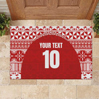 Custom Tonga Football Ngatu Tribal Tattoo Rubber Doormat LT03 Red - Polynesian Pride