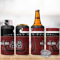 New Zealand Culture 4 in 1 Can Cooler Tumbler Kia Ora Aotearoa Moko Tattoo Mask with Waka and Maori Art Pattern