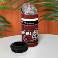 New Zealand Culture 4 in 1 Can Cooler Tumbler Kia Ora Aotearoa Moko Tattoo Mask with Waka and Maori Art Pattern