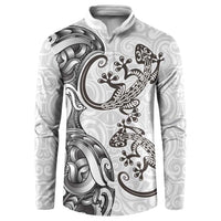 New Zealand Gecko Maori Art Tattoo Button Sweatshirt White Color LT03 White - Polynesian Pride