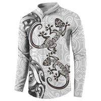 New Zealand Gecko Maori Art Tattoo Button Sweatshirt White Color LT03 - Polynesian Pride