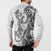 New Zealand Gecko Maori Art Tattoo Button Sweatshirt White Color LT03 - Polynesian Pride