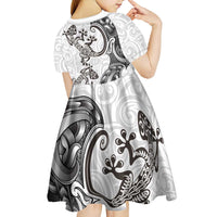New Zealand Gecko Maori Art Tattoo Kid Short Sleeve Dress White Color
