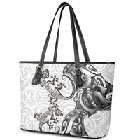 New Zealand Gecko Maori Art Tattoo Leather Tote Bag White Color LT03 - Polynesian Pride