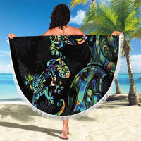 New Zealand Gecko Maori Art Tattoo Beach Blanket Silver Fern and Paua Shell Mode LT03 - Polynesian Pride