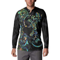New Zealand Gecko Maori Art Tattoo Button Sweatshirt Silver Fern and Paua Shell Mode LT03 - Polynesian Pride