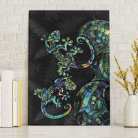 New Zealand Gecko Maori Art Tattoo Canvas Wall Art Silver Fern and Paua Shell Mode LT03 Without Frame Black - Polynesian Pride