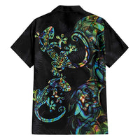 New Zealand Gecko Maori Art Tattoo Family Matching Long Sleeve Bodycon Dress and Hawaiian Shirt Silver Fern and Paua Shell Mode