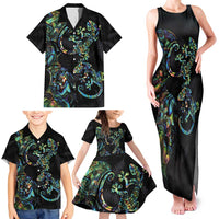 New Zealand Gecko Maori Art Tattoo Family Matching Tank Maxi Dress and Hawaiian Shirt Silver Fern and Paua Shell Mode