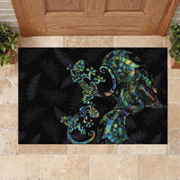 New Zealand Gecko Maori Art Tattoo Rubber Doormat Silver Fern and Paua Shell Mode LT03 Black - Polynesian Pride
