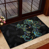 New Zealand Gecko Maori Art Tattoo Rubber Doormat Silver Fern and Paua Shell Mode LT03 - Polynesian Pride