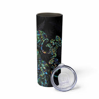 New Zealand Gecko Maori Art Tattoo Skinny Tumbler Paua Shell Mode with Silver Fern Pattern