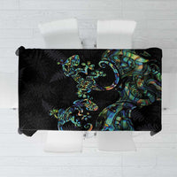 New Zealand Gecko Maori Art Tattoo Tablecloth Silver Fern and Paua Shell Mode LT03 Black - Polynesian Pride