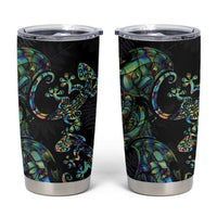 New Zealand Gecko Maori Art Tattoo Tumbler Cup Paua Shell Mode with Silver Fern Pattern LT03 Black - Polynesian Pride