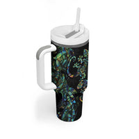 New Zealand Gecko Maori Art Tattoo Tumbler With Handle Paua Shell Mode with Silver Fern Pattern LT03 - Polynesian Pride