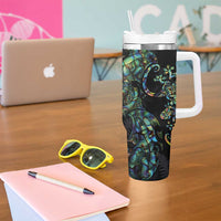 New Zealand Gecko Maori Art Tattoo Tumbler With Handle Paua Shell Mode with Silver Fern Pattern LT03 - Polynesian Pride