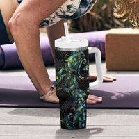 New Zealand Gecko Maori Art Tattoo Tumbler With Handle Paua Shell Mode with Silver Fern Pattern LT03 - Polynesian Pride