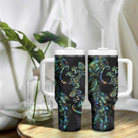 New Zealand Gecko Maori Art Tattoo Tumbler With Handle Paua Shell Mode with Silver Fern Pattern LT03 - Polynesian Pride