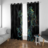New Zealand Gecko Maori Art Tattoo Window Curtain Silver Fern and Paua Shell Mode LT03 With Grommets Black - Polynesian Pride