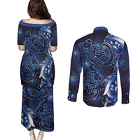 New Zealand Gecko Maori Art Tattoo Couples Matching Puletasi and Long Sleeve Button Shirt Matariki Mode
