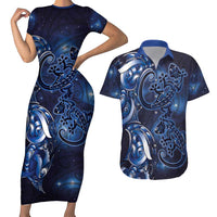 New Zealand Gecko Maori Art Tattoo Couples Matching Short Sleeve Bodycon Dress and Hawaiian Shirt Matariki Mode