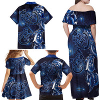 New Zealand Gecko Maori Art Tattoo Family Matching Off Shoulder Maxi Dress and Hawaiian Shirt Matariki Mode