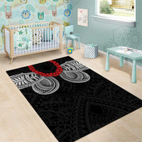 Samoan Traditional Art Tattoos Area Rug Tatau Tribal Motifs with Ula Fala Black - Polynesian Pride