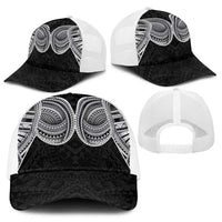 Samoan Traditional Art Tattoos Baseball Net Cap Tatau Tribal Motifs with Ula Fala Black - Polynesian Pride