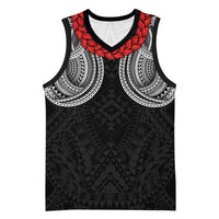 Samoan Traditional Art Tattoos Basketball Jersey Tatau Tribal Motifs with Ula Fala Black - Polynesian Pride