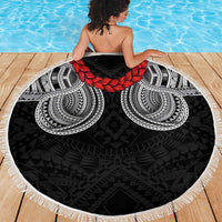 Samoan Traditional Art Tattoos Beach Blanket Tatau Tribal Motifs with Ula Fala Black - Polynesian Pride