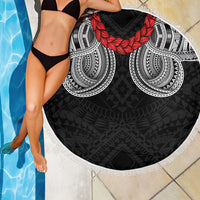 Samoan Traditional Art Tattoos Beach Blanket Tatau Tribal Motifs with Ula Fala Black - Polynesian Pride