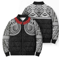 Samoan Traditional Art Tattoos Bomber Puffer Jacket Tatau Tribal Motifs with Ula Fala Black - Polynesian Pride