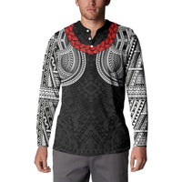 Samoan Traditional Art Tattoos Button Sweatshirt Tatau Tribal Motifs with Ula Fala Black - Polynesian Pride