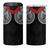 Samoan Traditional Art Tattoos 4 in 1 Can Cooler Tumbler Tatau Tribal Motifs with Ula Fala Black - Polynesian Pride