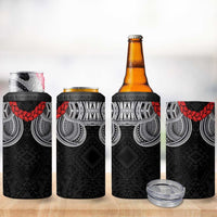 Samoan Traditional Art Tattoos 4 in 1 Can Cooler Tumbler Tatau Tribal Motifs with Ula Fala Black - Polynesian Pride