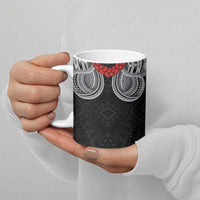 Samoan Traditional Art Tattoos Ceramic Mug Tatau Tribal Motifs with Ula Fala Black - Polynesian Pride
