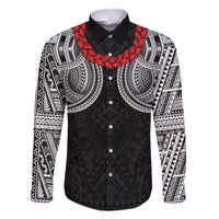 Samoan Traditional Art Tattoos Family Matching Off The Shoulder Long Sleeve Dress and Hawaiian Shirt Tatau Tribal Motifs with Ula Fala Black - Polynesian Pride