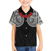 Samoan Traditional Art Tattoos Family Matching Off The Shoulder Long Sleeve Dress and Hawaiian Shirt Tatau Tribal Motifs with Ula Fala Black - Polynesian Pride