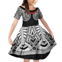 Samoan Traditional Art Tattoos Family Matching Off Shoulder Short Dress and Hawaiian Shirt Tatau Tribal Motifs with Ula Fala Black - Polynesian Pride