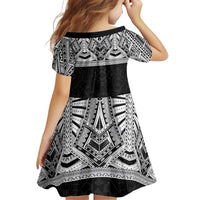 Samoan Traditional Art Tattoos Family Matching Off Shoulder Short Dress and Hawaiian Shirt Tatau Tribal Motifs with Ula Fala Black - Polynesian Pride