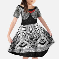 Samoan Traditional Art Tattoos Family Matching Short Sleeve Bodycon Dress and Hawaiian Shirt Tatau Tribal Motifs with Ula Fala Black - Polynesian Pride