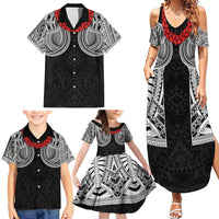 Samoan Traditional Art Tattoos Family Matching Summer Maxi Dress and Hawaiian Shirt Tatau Tribal Motifs with Ula Fala Black - Polynesian Pride