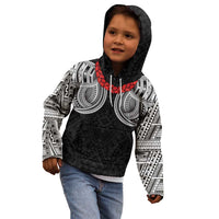 Samoan Traditional Art Tattoos Kid Hoodie Tatau Tribal Motifs with Ula Fala Black - Polynesian Pride
