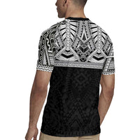 Samoan Traditional Art Tattoos Rugby Jersey Tatau Tribal Motifs with Ula Fala Black - Polynesian Pride