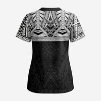 Samoan Traditional Art Tattoos Scrub Top Tatau Tribal Motifs with Ula Fala Black - Polynesian Pride