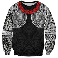 Samoan Traditional Art Tattoos Sweatshirt Tatau Tribal Motifs with Ula Fala Black - Polynesian Pride