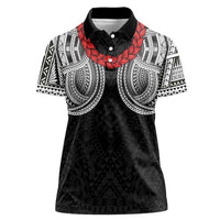 Samoan Traditional Art Tattoos Women Polo Shirt Tatau Tribal Motifs with Ula Fala Black - Polynesian Pride